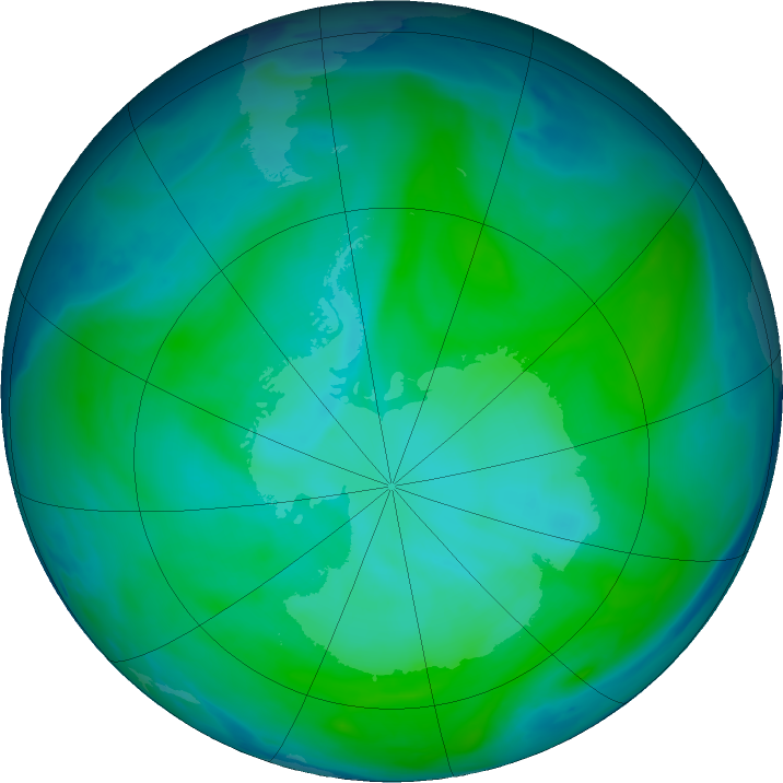 Antarctic ozone map for 17 January 2019